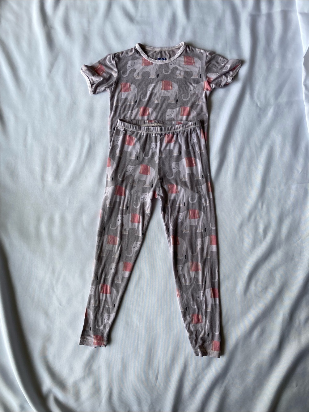 Kickee Pants Gray and Pink Elephant Print Pajama Set